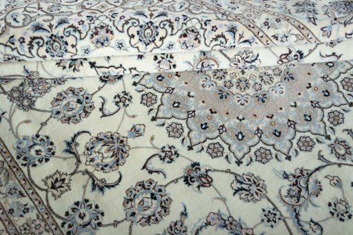Close-up detail of New Nain rug from Iran / Persia showing Cork weave