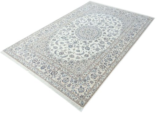 Corner detail of New Nain rug showing border pattern and Cork pile