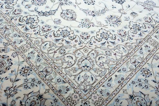 Close-up detail of New Nain rug from Iran / Persia showing Cork weave