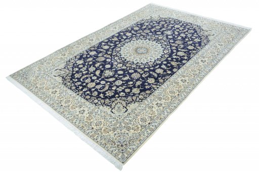 Corner detail of New Nain rug showing border pattern and Cork pile