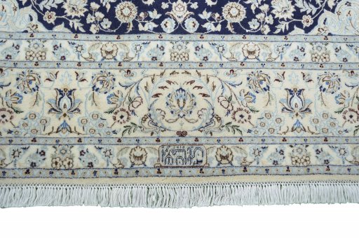 Full view of New Nain rug from Iran / Persia, 322 × 212 cm in Blue tones