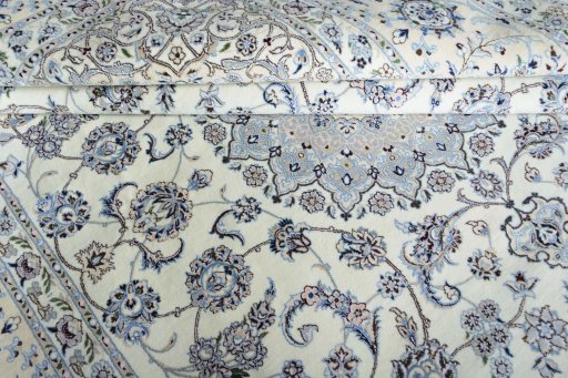 Close-up detail of New Nain rug from Iran / Persia showing Cork weave