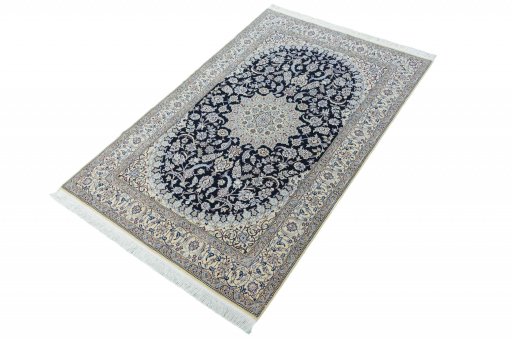 Corner detail of New Nain rug showing border pattern and Cork pile
