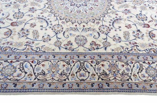 Corner detail of New Nain rug showing border pattern and Cork pile