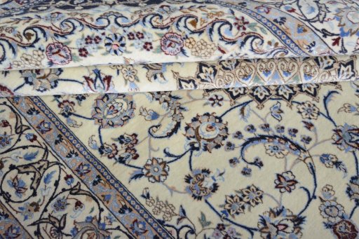 Close-up detail of New Nain rug from Iran / Persia showing Cork weave