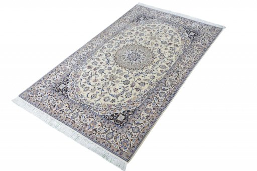 Corner detail of New Nain rug showing border pattern and Cork pile