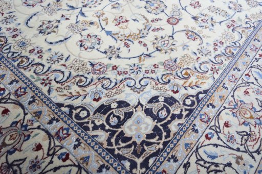 Close-up detail of New Nain rug from Iran / Persia showing Cork weave