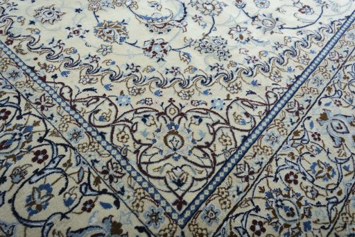 Close-up detail of New Nain rug from Iran / Persia showing Wool weave