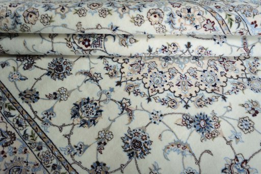 Close-up detail of New Nain rug from Iran / Persia showing Cork weave