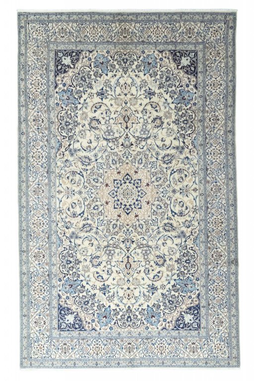 Full view of New Nain rug from Iran / Persia, 325 × 200 cm in Beige tones