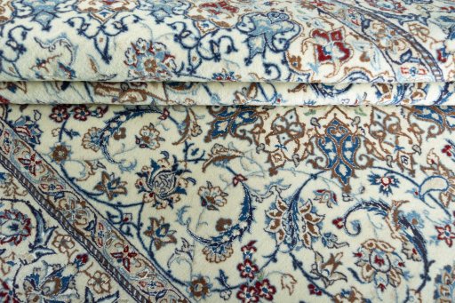 Close-up detail of New Nain rug from Iran / Persia showing Cork weave