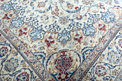 Close-up detail of New Nain rug from Iran / Persia showing Cork weave