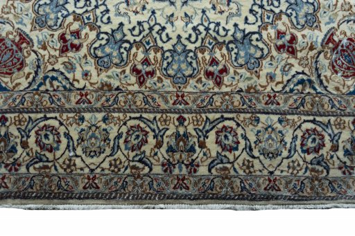 Full view of New Nain rug from Iran / Persia, 221 × 130 cm in Beige tones