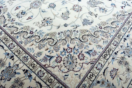 Close-up detail of New Nain rug from Iran / Persia showing Cork weave
