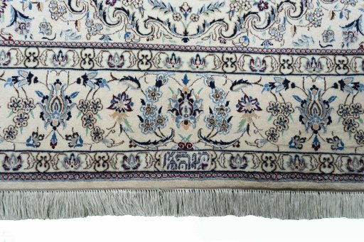Full view of New Nain rug from Iran / Persia, 245 × 160 cm in Beige tones