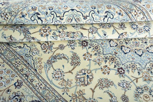 Close-up detail of New Nain rug from Iran / Persia showing Wool weave