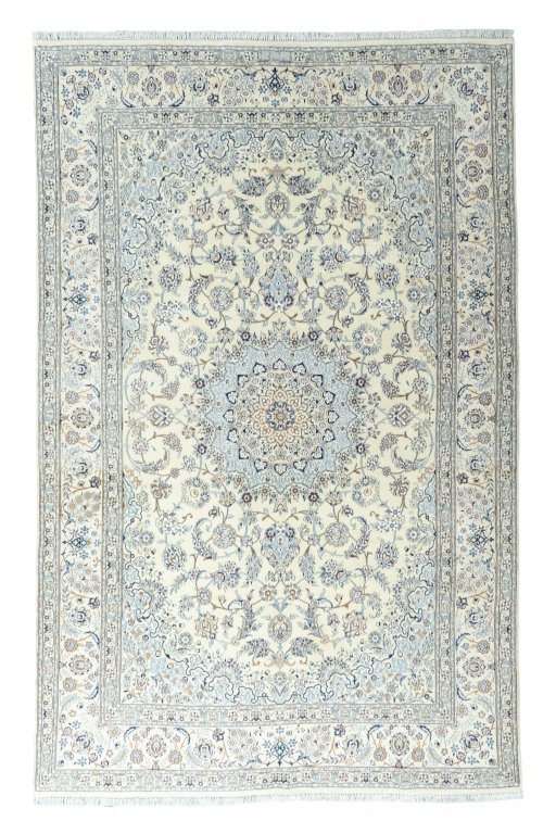 Full view of New Nain rug from Iran / Persia, 306 × 198 cm in Beige tones