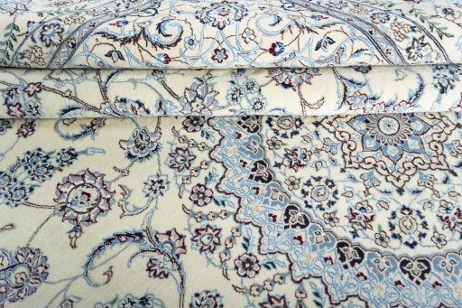 Close-up detail of New Nain rug from Iran / Persia showing Cork weave