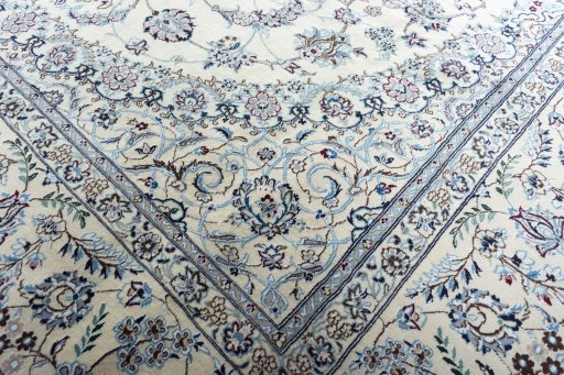 Close-up detail of New Nain rug from Iran / Persia showing Cork weave