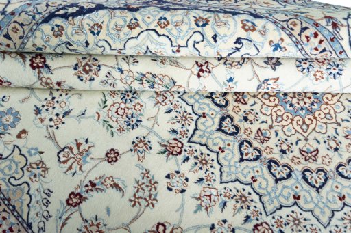 Close-up detail of New Nain rug from Iran / Persia showing Cork weave
