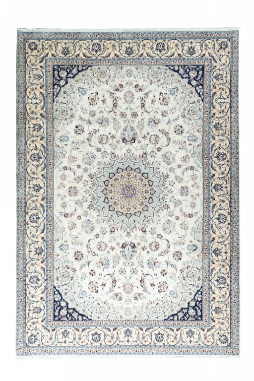 Full view of New Nain rug from Iran / Persia, 310 × 212 cm in Beige tones