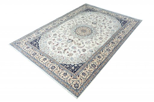 Corner detail of New Nain rug showing border pattern and Cork pile