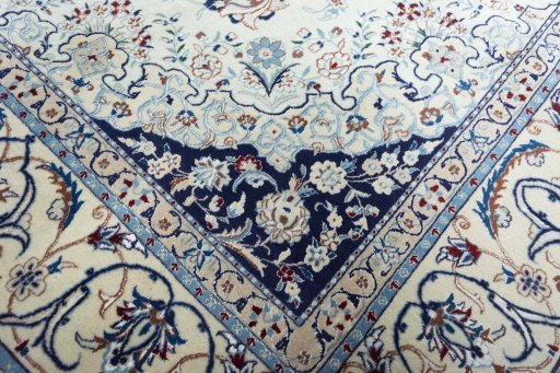 Close-up detail of New Nain rug from Iran / Persia showing Cork weave