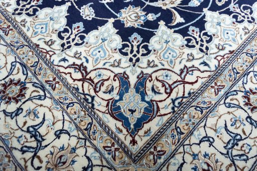 Full view of New Nain rug from Iran / Persia, 240 × 155 cm in Blue tones