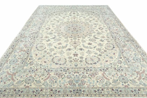 Surface texture of 2000s Nain rug with natural Wool and intricate pattern