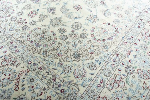 Close-up detail of 2000s Nain rug from Iran / Persia showing Wool weave
