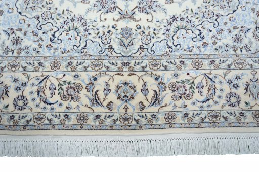 Full view of New Nain rug from Iran / Persia, 226 × 153 cm in Beige tones