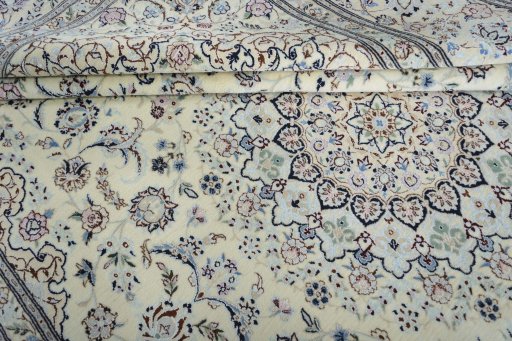 Close-up detail of New Nain rug from Iran / Persia showing Cork weave