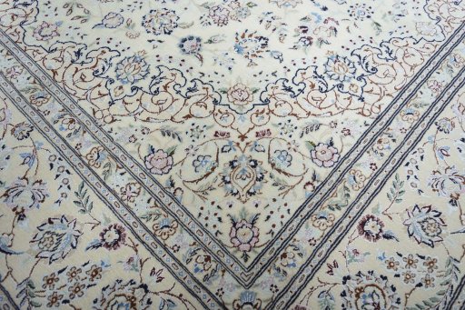 Close-up detail of New Nain rug from Iran / Persia showing Cork weave