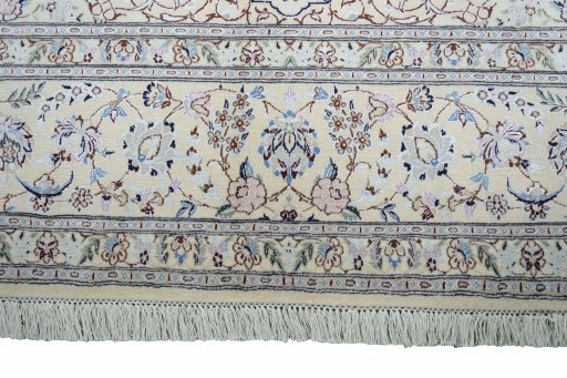 Full view of New Nain rug from Iran / Persia, 303 × 201 cm in Beige tones