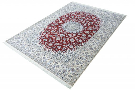 Corner detail of New Nain rug showing border pattern and Cork pile