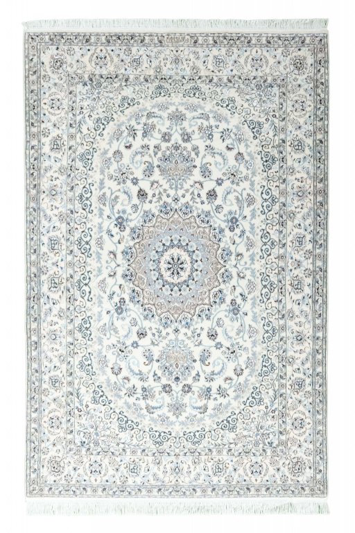 Full view of New Nain rug from Iran / Persia, 211 × 137 cm in Beige tones