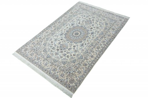 Corner detail of New Nain rug showing border pattern and Cork pile