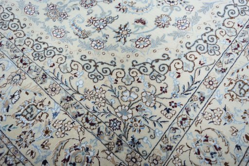 Full view of New Nain rug from Iran / Persia, 211 × 137 cm in Beige tones