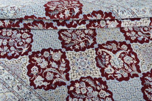 Full view of New Nain rug from Iran / Persia, 320 × 206 cm in Red tones