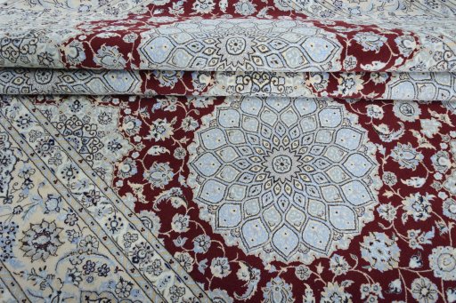 Corner detail of New Nain rug showing border pattern and Cork pile