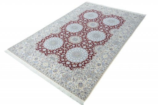 Corner detail of New Nain rug showing border pattern and Cork pile