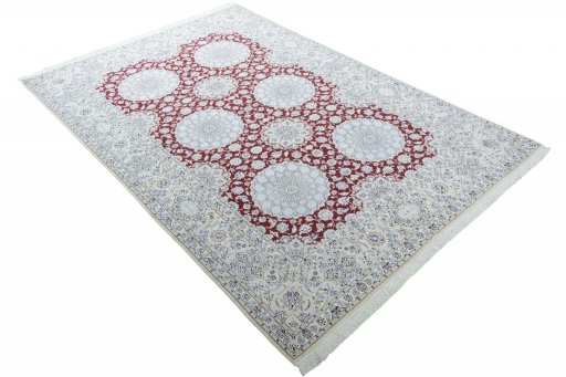 Close-up detail of New Nain rug from Iran / Persia showing Cork weave