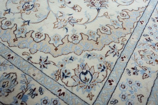 Full view of New Nain rug from Iran / Persia, 147 × 102 cm in Beige tones