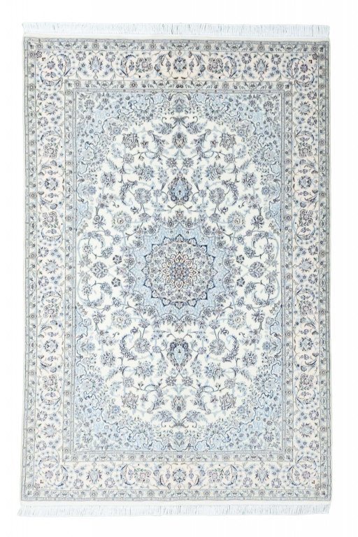 Full view of New Nain rug from Iran / Persia, 227 × 150 cm in Beige tones
