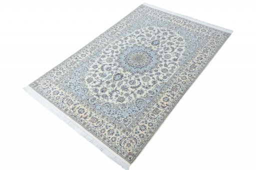 Corner detail of New Nain rug showing border pattern and Cork pile