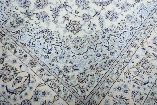 Full view of New Nain rug from Iran / Persia, 227 × 150 cm in Beige tones