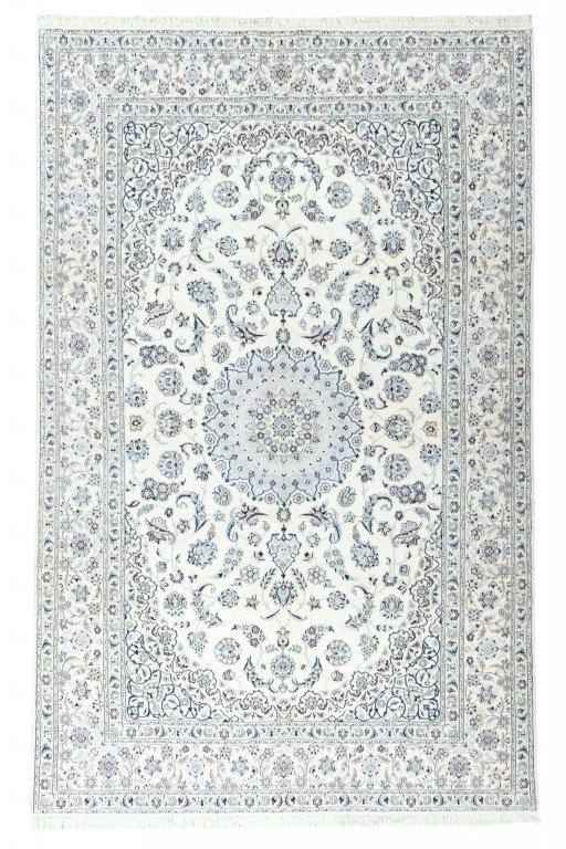 Full view of New Nain rug from Iran / Persia, 324 × 206 cm in Beige tones