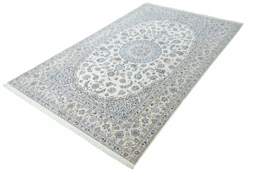 Corner detail of New Nain rug showing border pattern and Cork pile