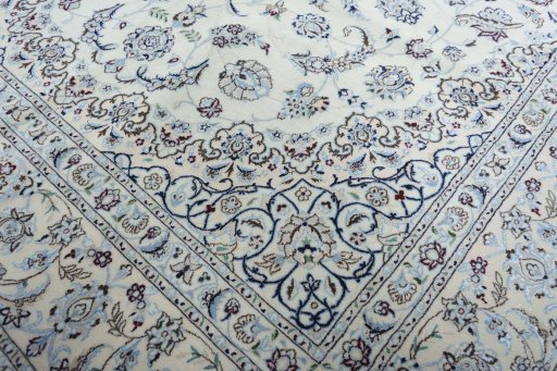 Full view of New Nain rug from Iran / Persia, 324 × 206 cm in Beige tones