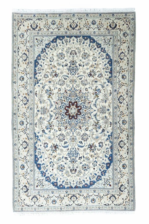 Full view of 2000s Nain rug from Iran / Persia, 257 × 160 cm in Beige tones